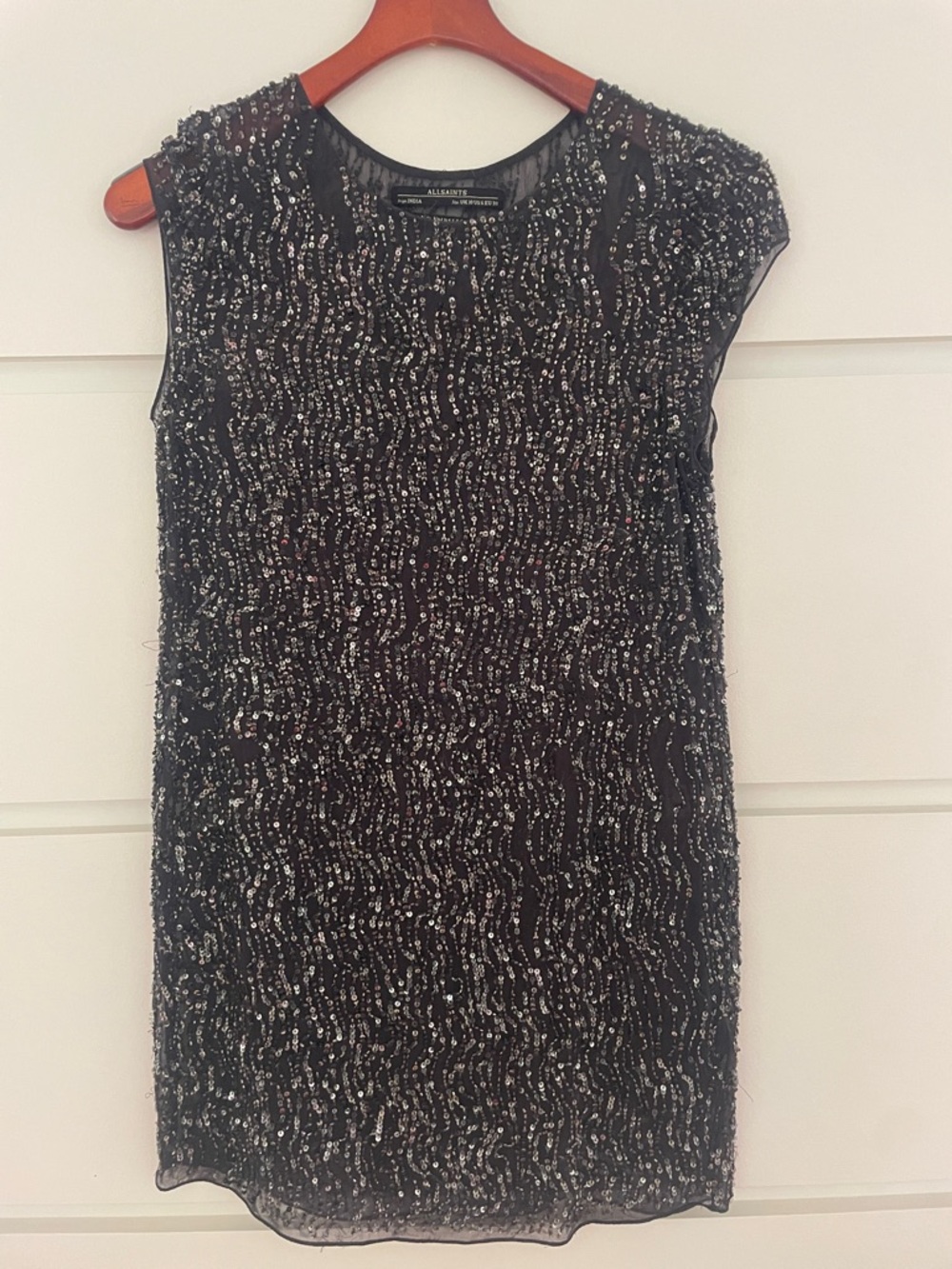 All Saints Black Sequin Shift Dress